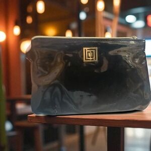 Patent Leather Cosmetic Bag Clutch with‎ Charger Cord Travel Makeup